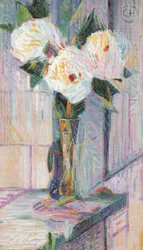 White Peonies in Glass Vase